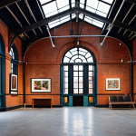 **Abandoned Brewery Transformation:** A revitalized brewery transformed into a vibrant cultural hub with art galleries, performance spaces, workshops, and cafes, preserving its historical red brick exterior while featuring modern interior design. Capture the blend of old and new, showcasing art exhibitions and community engagement.